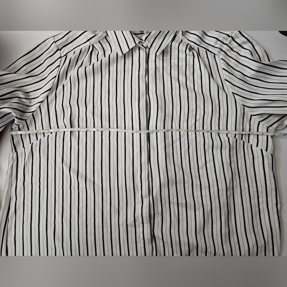 Rachel Zoe Striped Oversized Loose Fit Pin Stiped Womens Long Sleeve Blouse Top - Picture 9 of 10